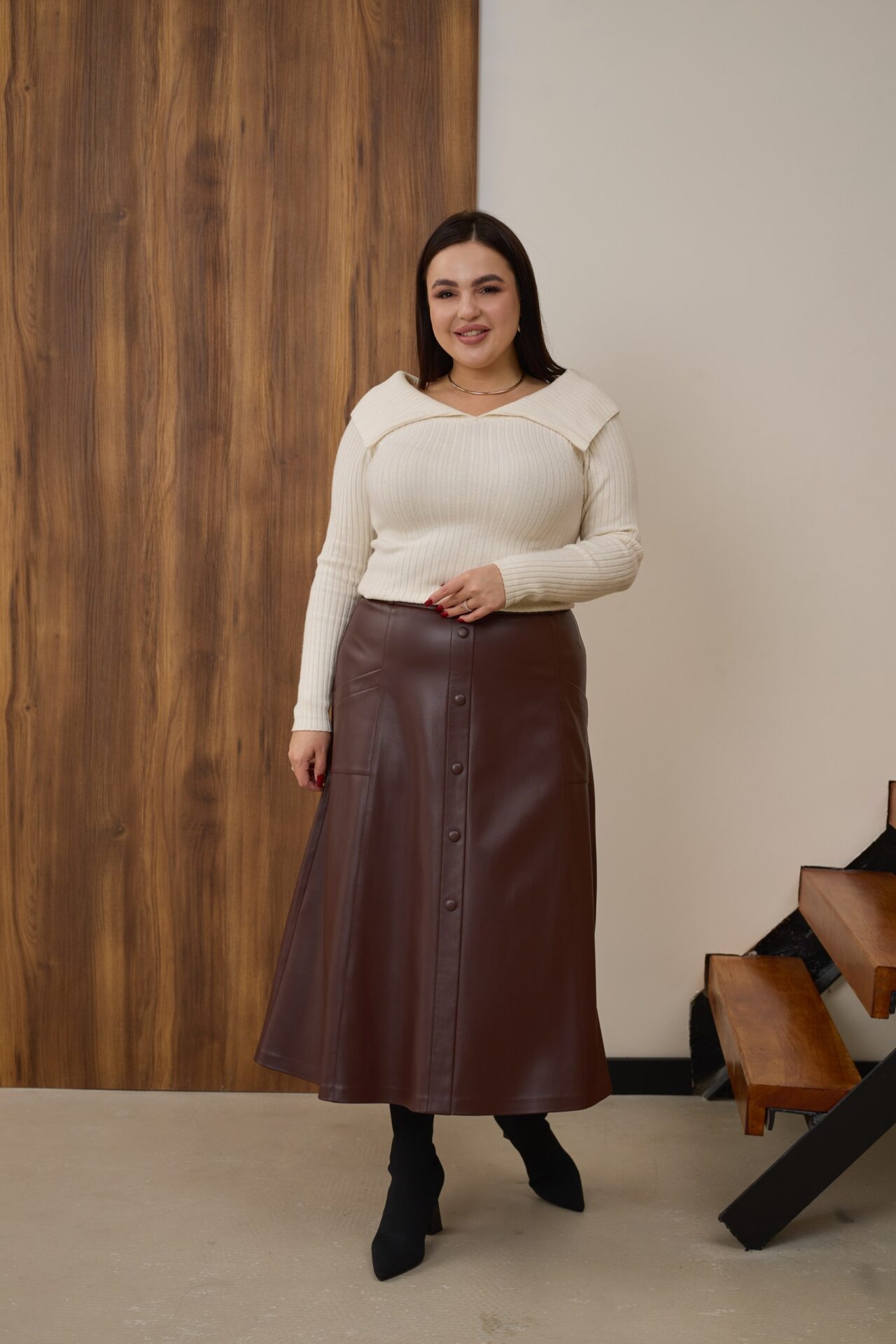 shirt2657_resized Спідниця з екошкіри 528 коричневий - Зображення 1